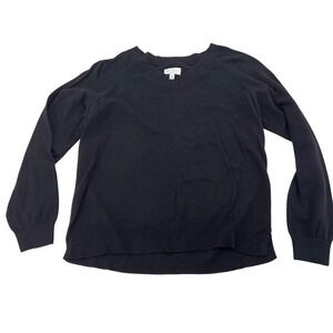 Lucky Brand Black V Neck Sweater Top Small Classic Corpcore Preppy